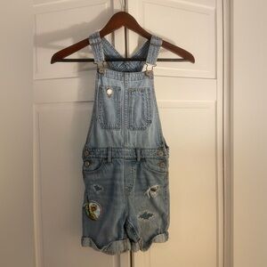 Gap kids distressed overall shorts, size M